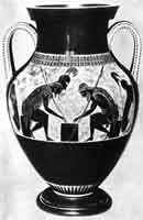 Эксекий. Аякс ч Ахилл, играющие в кости. Роспись амфоры. Ок. 530 г. до н. э. Рим. Ватикан 