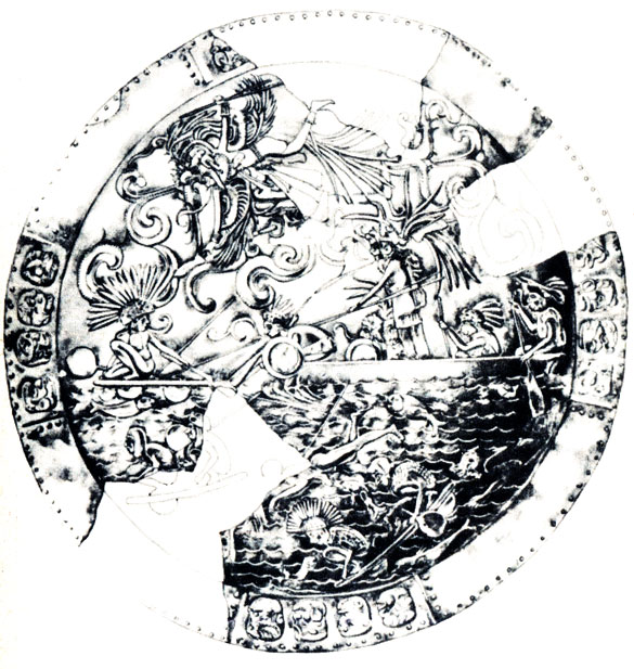 Золотой диск с изображением морского сражения, 'Колодец Жертв', Чичен-Ица