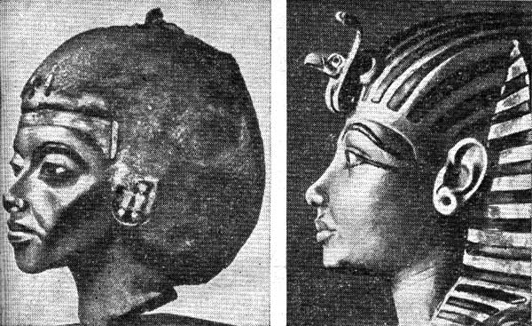 Голова царицы Тин - супруги фараона Амехотепа III и маска Тутанхамона. 
