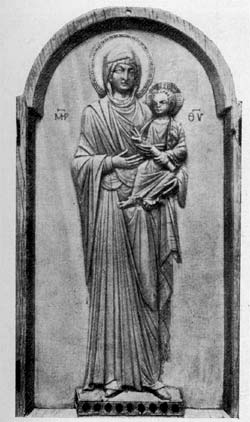 Богородица с младенцем. Часть триптиха слоновой кости. XI-XII вв. Архиепископский музей. Утрехт.