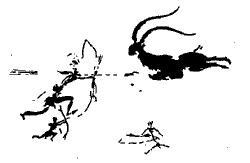 Рисунки в скальных навесах испанского Левянта. Сцена охоты на горного козла и группа бегущих воинив.
