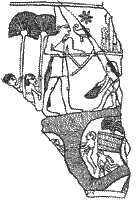 Земледельческий обряд, совершаемый на берегу канала.Рельефное изображение на каменной булаве царя «Скорпиона». Иераконполь. Конец IV тысячелетия до н.э.