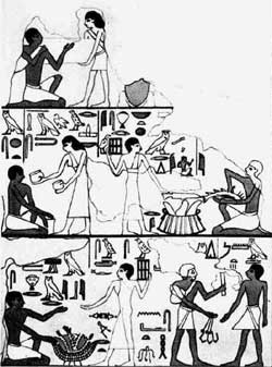 Меновая торговля в Египте Древнего Царства. Крашеный рельеф из грибницы в Саккаро.