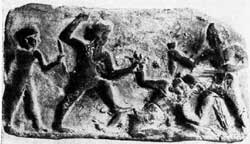 Гильгамеш и Энкиду убивают Хумбабу. Терракотовый рельеф. Начало II тысячелетия до н. э.