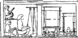 Прядильно-ткацкая мастерская в доме вельможи. Роспись из гробницы в Фивах. XVIII династия.