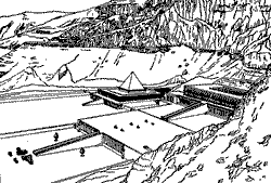 Храмы Ментухетеба III (XI династия) и Хатшецсут (XVIII династия) в Дер эль-Бахри. Реконструкция.