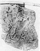 Изображение осаждённого города. Фрагмент серебряного ритона (кубка для вина) из Микен. 