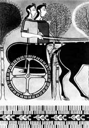 Женщниы на колеснице
Роспись из дворца в Тиринфе.
Греция. Позднеэлладский перпод. 