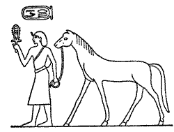Правитель Гермополя Немарет приводит коня в дань эфиопскому фараону Пианхи. G рельефа ва отеле Пианхи. VIII в. до н. э. 