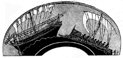 Триэра, преследующая торговое судно. Изображение на сосуде. Вторая половина VI в. до н. э. 