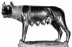 Капитолийская волчица — эмблема города Рима. Скульптура этрусской работы. Бронза.