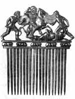 Золотой гребень из кургана Солоха   с изображением сражающихся скифов. Греческая работа конца V в. до н. э.