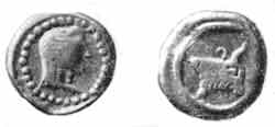 Колхидская   серебряная   монета    V   в. до н.   э. (Увеличено.)