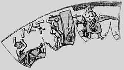 Сельскохозяйственные работы: наверху - уборка проса: в середине - уборка льна; внизу-пахота и сев. Роспись стены гробницы Петосириса около города Гермоиоля. Конец IV и. до н. э.