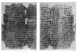 Образец папируса с греческим текстом на одной стороне и демотическим - на другой. Податной список 48 г. н. э.