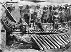 Римский военный корабль с легионариями. Рельеф из Палестрино. Около 30 г. до н. э. Мрамор.