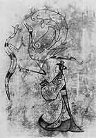 Фрагмент живописи на шёлке. Из раскопок чуских могил в районе города Чанша (провинция Хунань). V—III вв. до н. э.