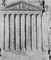 Храм Марса Ультора в Риме. Фасад храма на рельефе  «Алтаря мира» Августа. Конец I в. до н. э.
