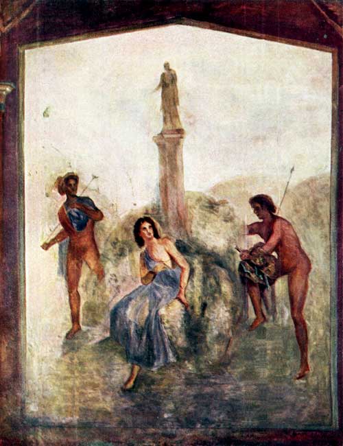 Ио, Аргус и Гермес. Часть росписи степы дома Ливии на Палатянском холме в Риме. Конец 1  в. до н. э.