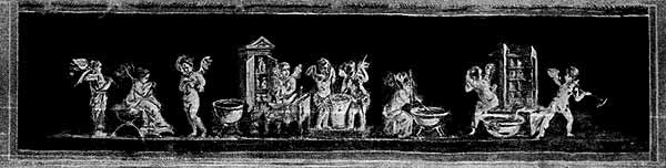 Амуры-парфюмеры. Часть фриза стенной росписи дома Веттиев в Помпеях. I в. н. э. Фреска.