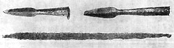 Сарматское оружие первых   веков   нашей эры: меч и наконечники копий.   Из   курганов бассейна Кубани.