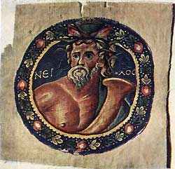 Коптская   Ткань  с изображением бога реки Нила. Выткана шерстью по холсту и гобеленной технике. IV в.н.э.