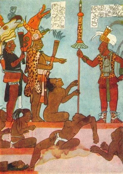 Вождь майя и пленные. Фрагмент настенной живописи в Бонампаке