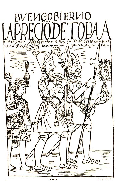 Пленные вождя восстания Тупак Амару. Рисунок из хроники Пома де Айяла. XVI в.