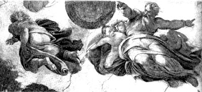 Сотворение солнца, луны и звёзд. Деталь фрески Микельанджедо в Сикстинской капелле. 1508-1512 гг