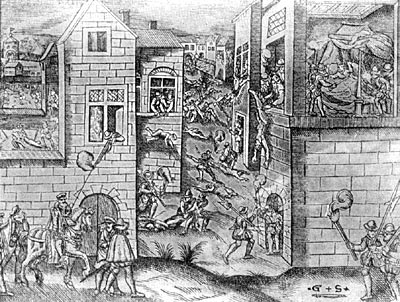 Варфоломеевская ночь 24 августа 1572 г. Гравюра на дереве. Конец XVI в.