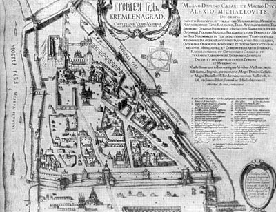 План московского Кремля начала XVII в. Гравюра 1663 г.