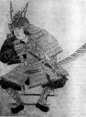 Японский воин. Рисунок около 1600 г.