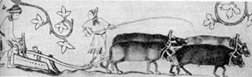 Пахота. Миниатюра из английской рукописи первой половины XIV в.