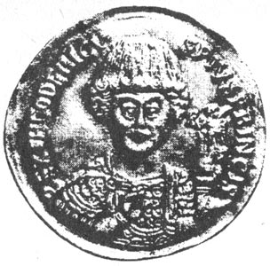 Монета Теодориха Великого с его изображением