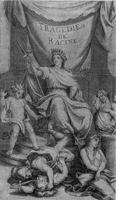 Фронтиспис первого издания пьес Расина, гравированный С. Леклерком по рисунку Ш.Лебрена. 1676 г.