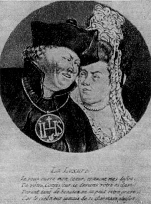 'Сладострастие'. Карикатура на иезуитов К. Дюзара. 1691 г.