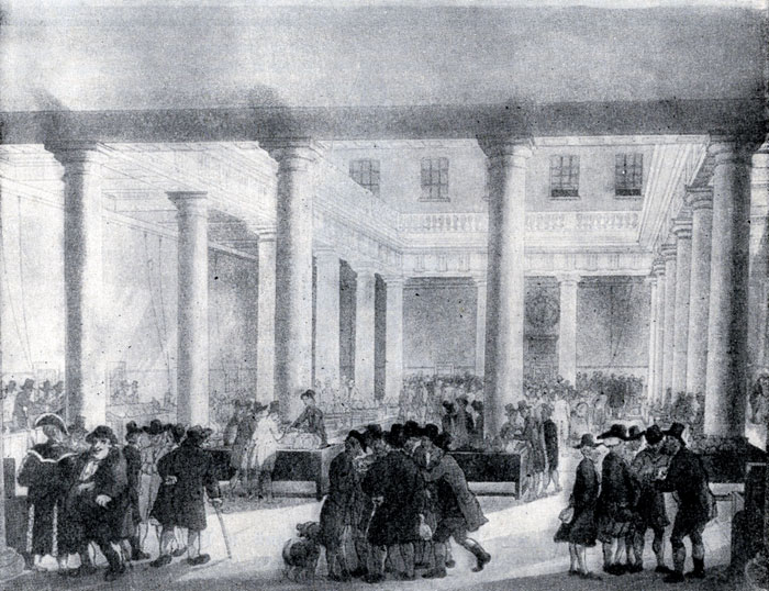 Биржа в Лондоне. Рисунок Т. Роуландсона. 1808 г.