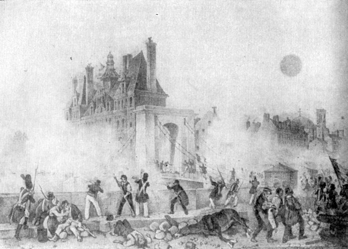 Взятие Парижской ратуши. Гравюра по рисунку В. Адама. 1830 г.
