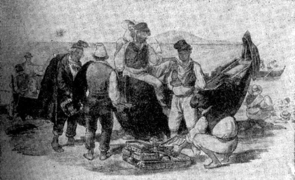 Итальянские рыбаки. Литография первой половины XIX века.
