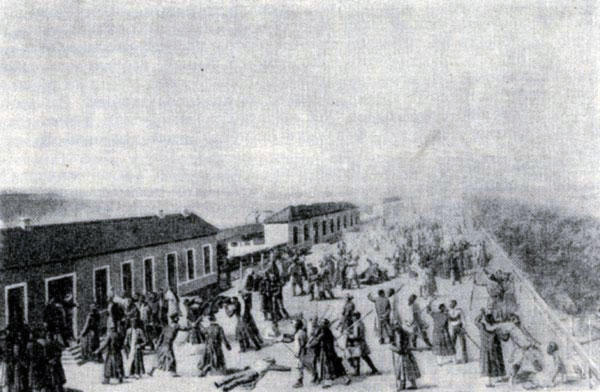 Восстание новгородских военных поселян в 1831 г. Литография 30-х годов XIX в.