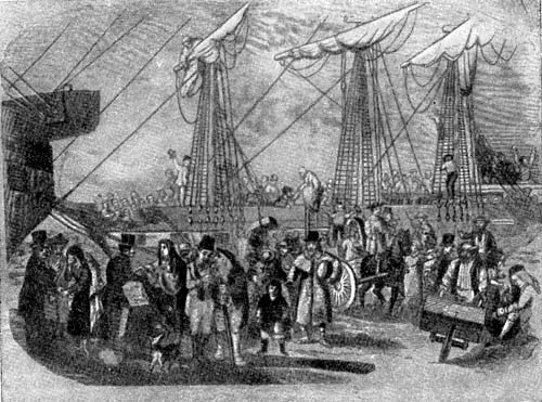 Прибытие в Америку корабля с эмигрантами. Рисунок 1851 г.