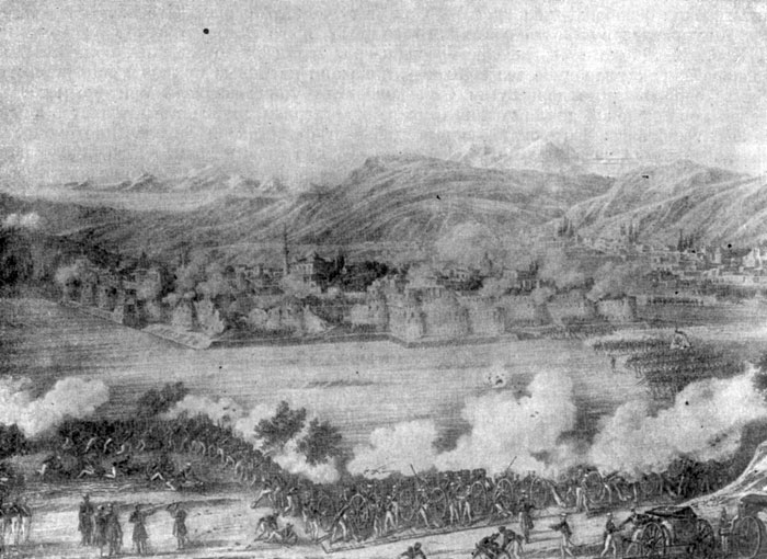 Штурм крепости Ереван русскими войсками 1 октября 1827 г. Литография К. Беггерова по рисунку В. Мошкова.