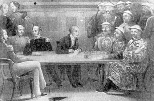 Заключение торгового соглашения Англии с Китаем в июле 1840 г. Литография Д. Г. Линча по рисунку Г. Дарелла.