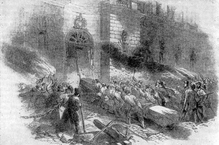 Штурм арсенала в Берлине 14 июня 1848 г. Гравюра 1848 г.