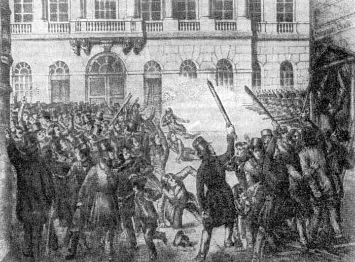 Расстрел мирной демонстрации в Вене 13 марта 1848 г. Литография Бурда.
