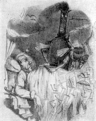 Кошмар спекулянта железнодорожными акциями. Карикатура из журнала 'Панч'. 1845 г.