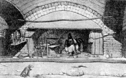 Ремесленник на тегеранском базаре. Рисунок 1854 г.