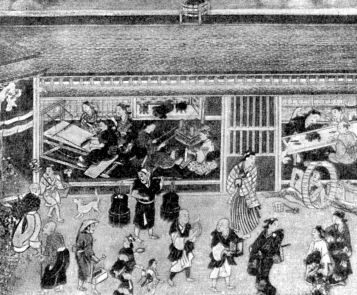 Ткацкая и вышивальная мастерские. Рисунок середины XIX в.