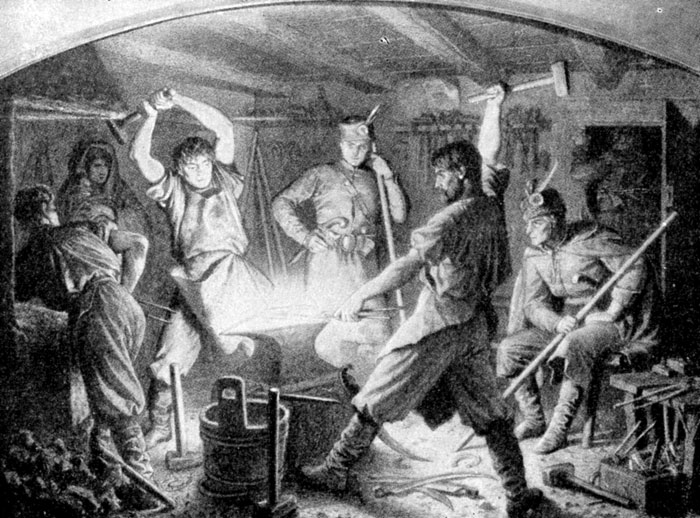'Мы куем косы'. А. Гроттгер. Из серии, посвященной польскому восстанию 1863 г.