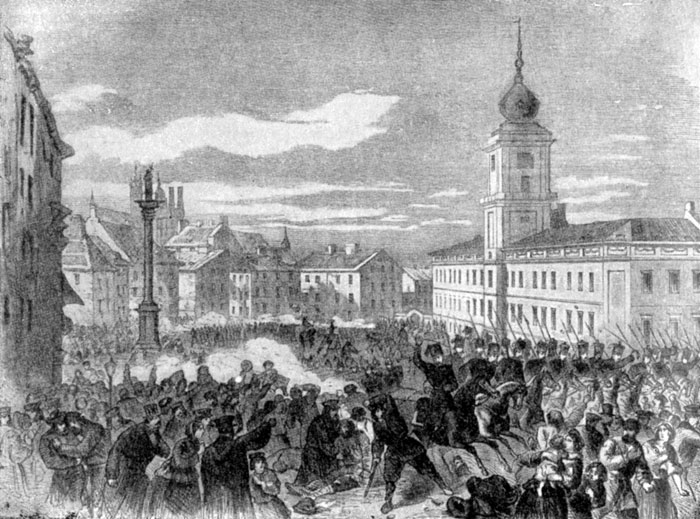 разгон народной демонстрации в Варшаве 8 апреля 1861 года. гравюра 1861 г.